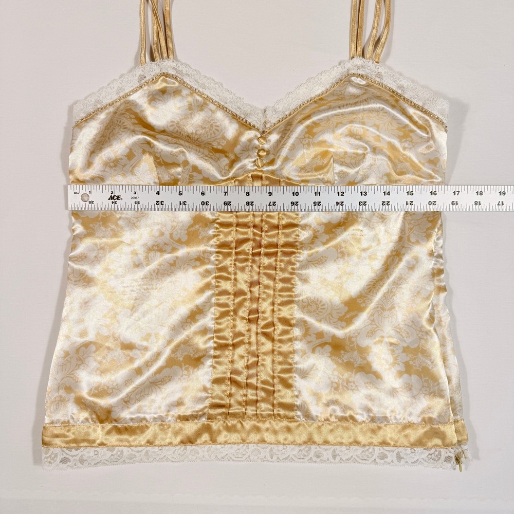 Y2K Kenzie Intimates Gold Lace Rhinestone Camisole Large Satin Lingerie Sleep - Picture 10 of 11